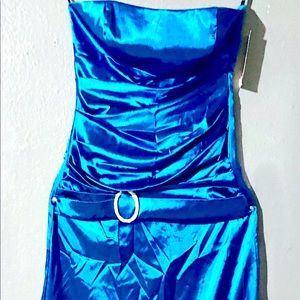 Strapless Satin sapphire prom dress